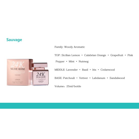 LONKOOM 24K NUDE ROSE Sauvage Perfume for Women 25ml, Woody Aromatic Long‑Lasting Eau De Parfum Spray